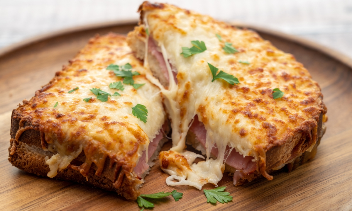 Croque monsieur gratinado com queijo derretido